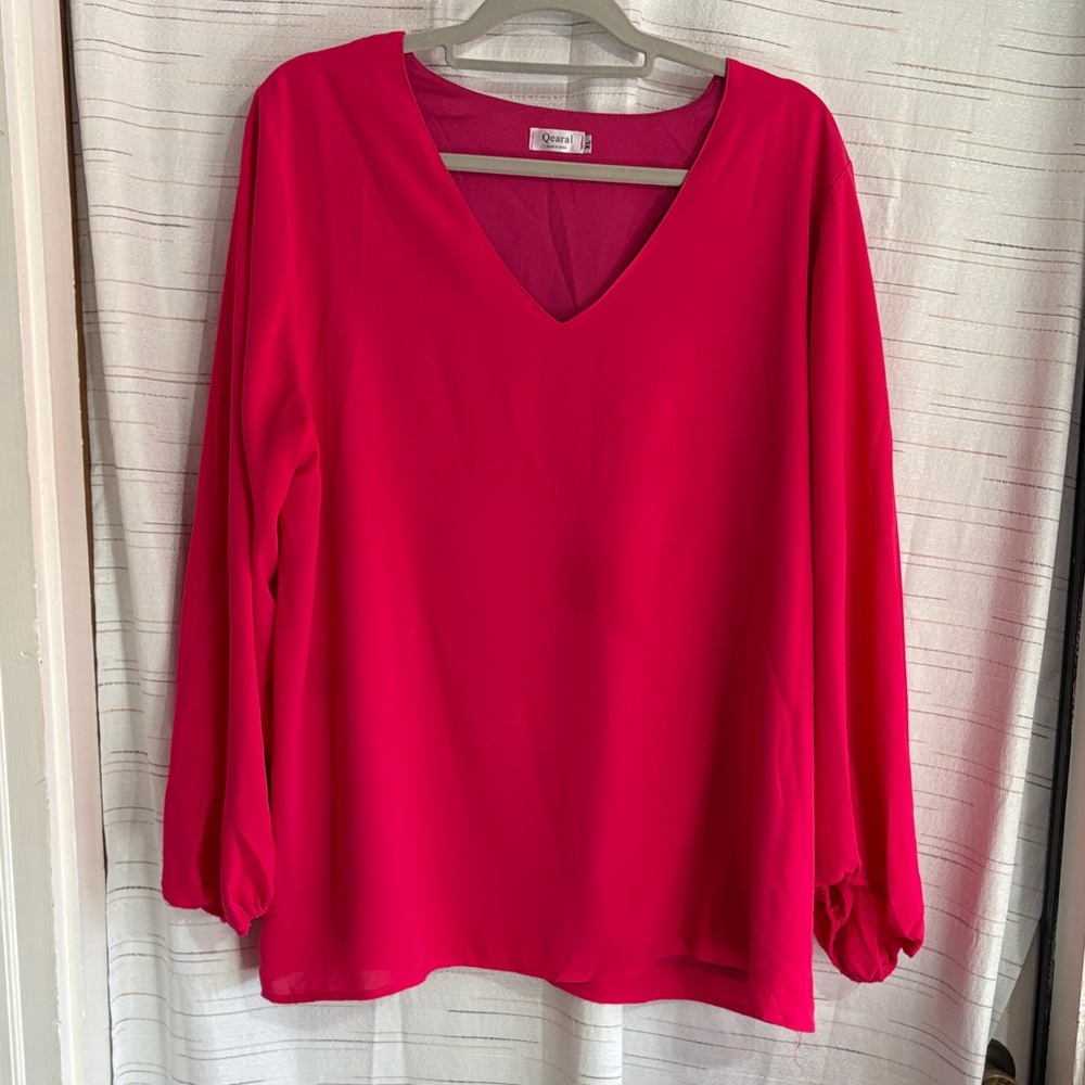 Elegant V-Neck Blouse in Vibrant Pink